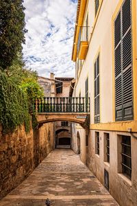 Footpath amidst buildings against sky