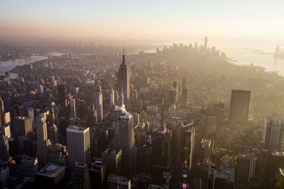 High angle view of buildings in city