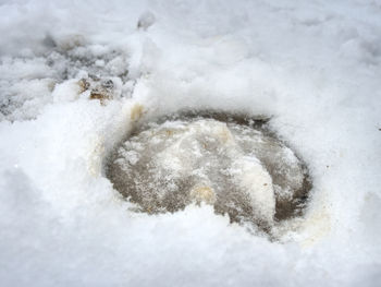 High angle view of snow on land