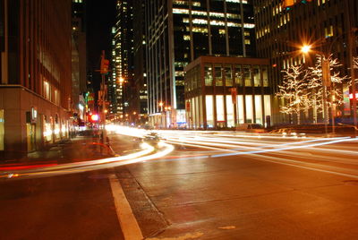 Light trails on road at night