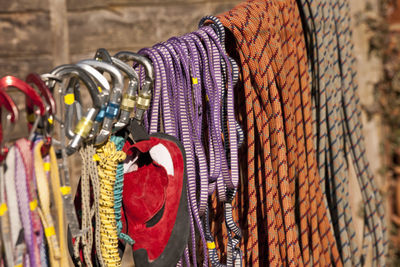 Climbing gear hanging up to dry on a clothing line