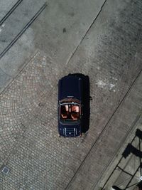 High angle view of smart phone in city