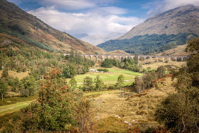 Landscape with mountain range in background