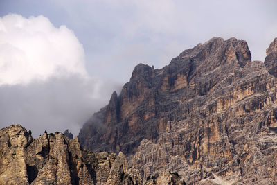 Low angle view of rocky mountains against sky