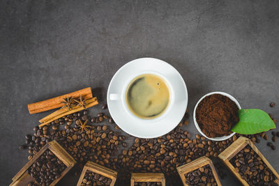 High angle view of coffee on table