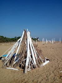 Panoramic view of beach against clear blue sky