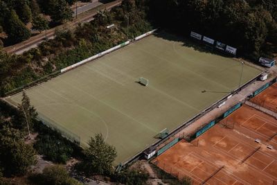 High angle view of soccer field