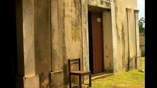 Closed door of house