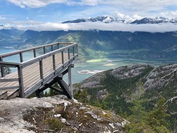 Scenic view of landscape and mountains against sky