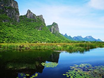 Scenic view of lake against sky