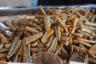 Close-up of meat on barbecue grill