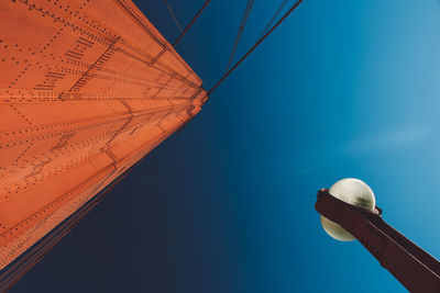 Low angle view of bridge against clear blue sky