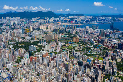 Aerial view of modern buildings in city