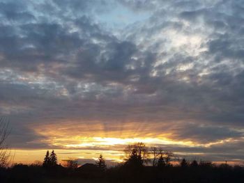 Low angle view of silhouette trees against dramatic sky