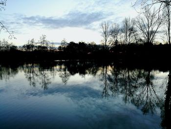 Reflection of trees in lake against sky