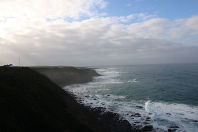 Scenic view of sea against cloudy sky