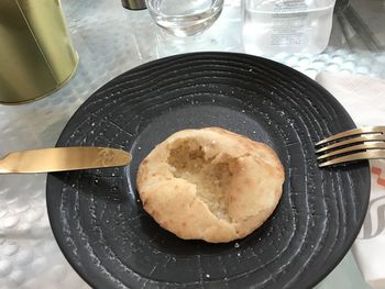 High angle view of breakfast in plate on table
