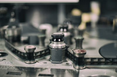 Close-up of editing machinery