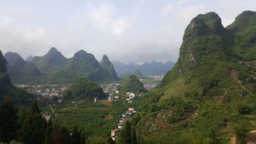 Panoramic view of landscape and mountains against sky