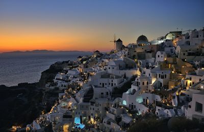 High angle view of town at sea