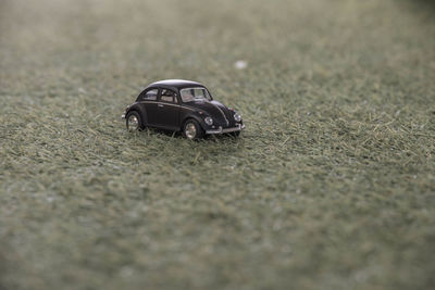 Close-up of toy car on field