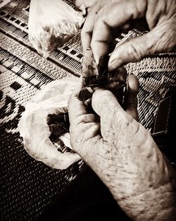 Close-up of hands working