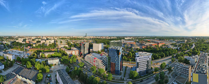Wroclaw city panorama, aerial view.