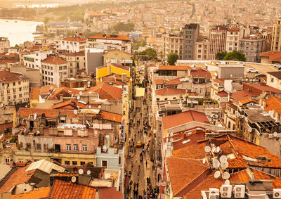 High angle view of buildings in city