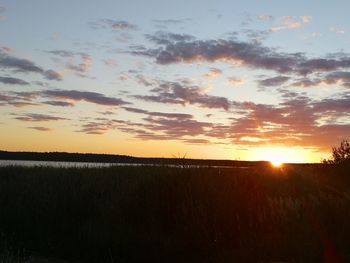 Scenic view of field against sky during sunset