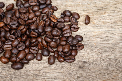 High angle view of coffee beans on table