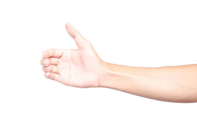 Close-up of human hand against white background