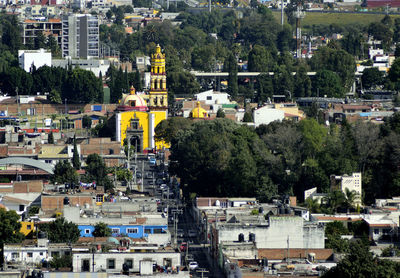 High angle view of buildings in city