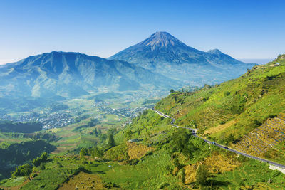 Scenic view of mountains against clear sky