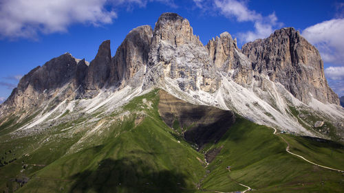 Scenic view of snowcapped mountains against sky iin dolomites 