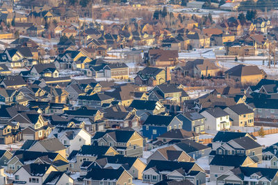 High angle view of buildings in city
