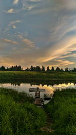 Scenic view of lake against sky during sunset