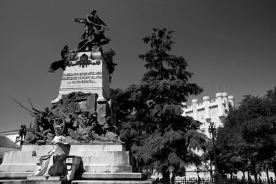 Low angle view of statue against clear sky