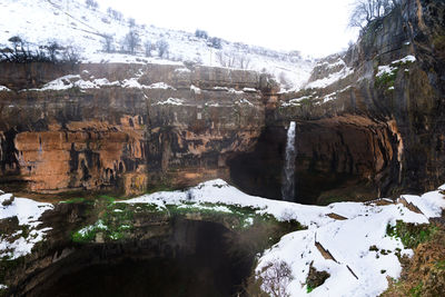 Scenic view of snowcapped mountains during winter