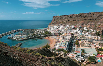 High angle view of buildings on beach