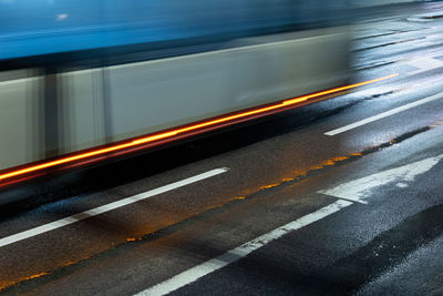 Blurred motion of traffic on road in city