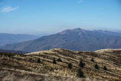 Scenic view of mountains against sky, bukowe berdo, bieszczady.