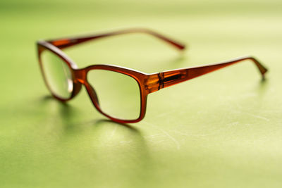 Close-up of eyeglasses on table