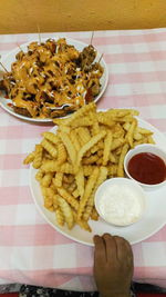 High angle view of food on table