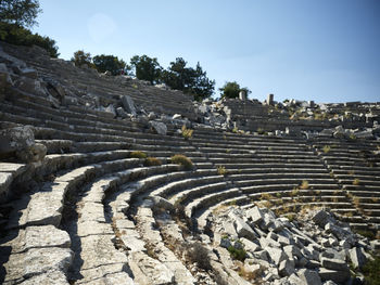 High angle view of old ruins against sky