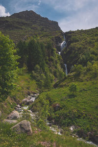 A waterfall flowing in the valgaudemar valley, les oulles du diable hike