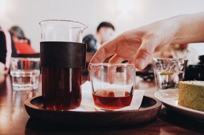 Close-up of beer in glass on table