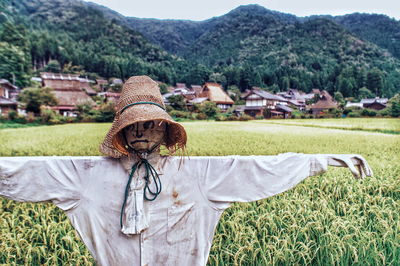 Close-up of scarecrow on farm field