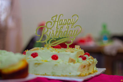 Close-up of cake on table