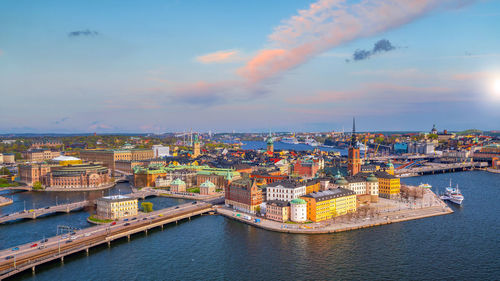 High angle view of buildings in city