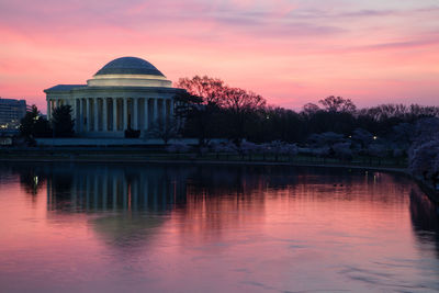 Pink sunrise over the tidal basin in washington, dc